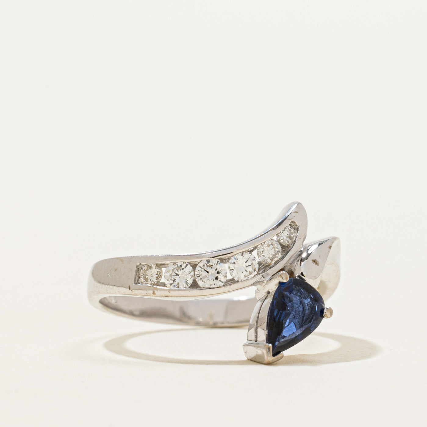 18k Pear Cut Sapphire & Diamond Bypass Ring | 0.40ct, 0.20ctw | SZ 5.5