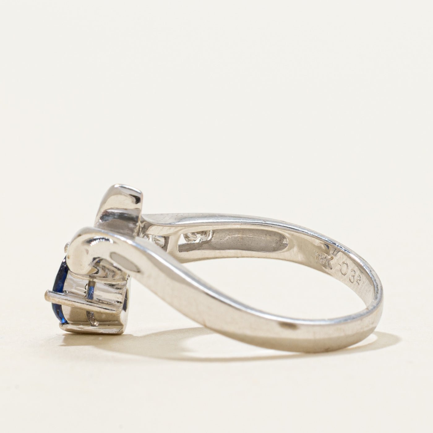 18k Pear Cut Sapphire & Diamond Bypass Ring | 0.40ct, 0.20ctw | SZ 5.5