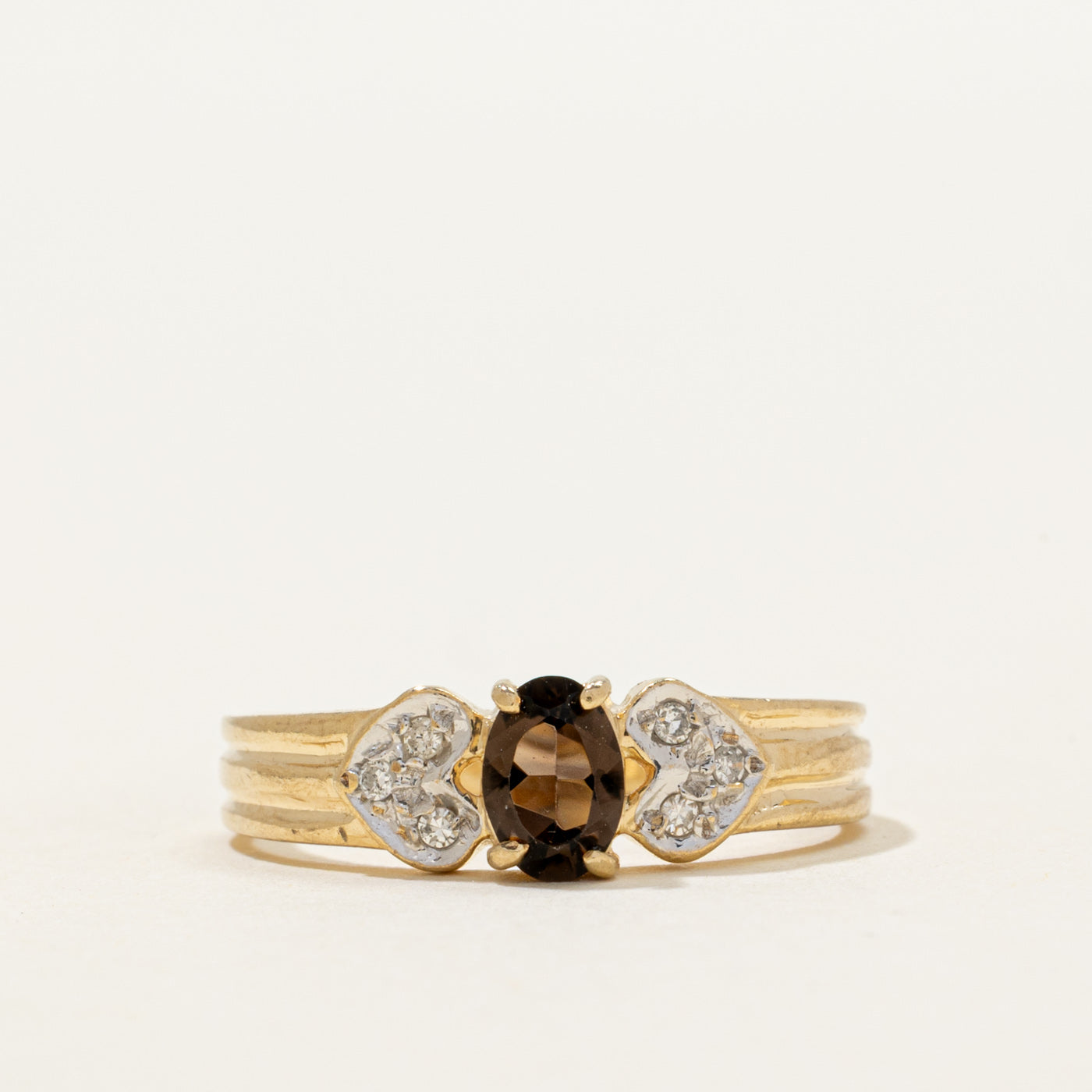 Oval Cut Smoky Quartz & Diamond Grooved Ring | 0.40ct, 0.05ctw | SZ 7