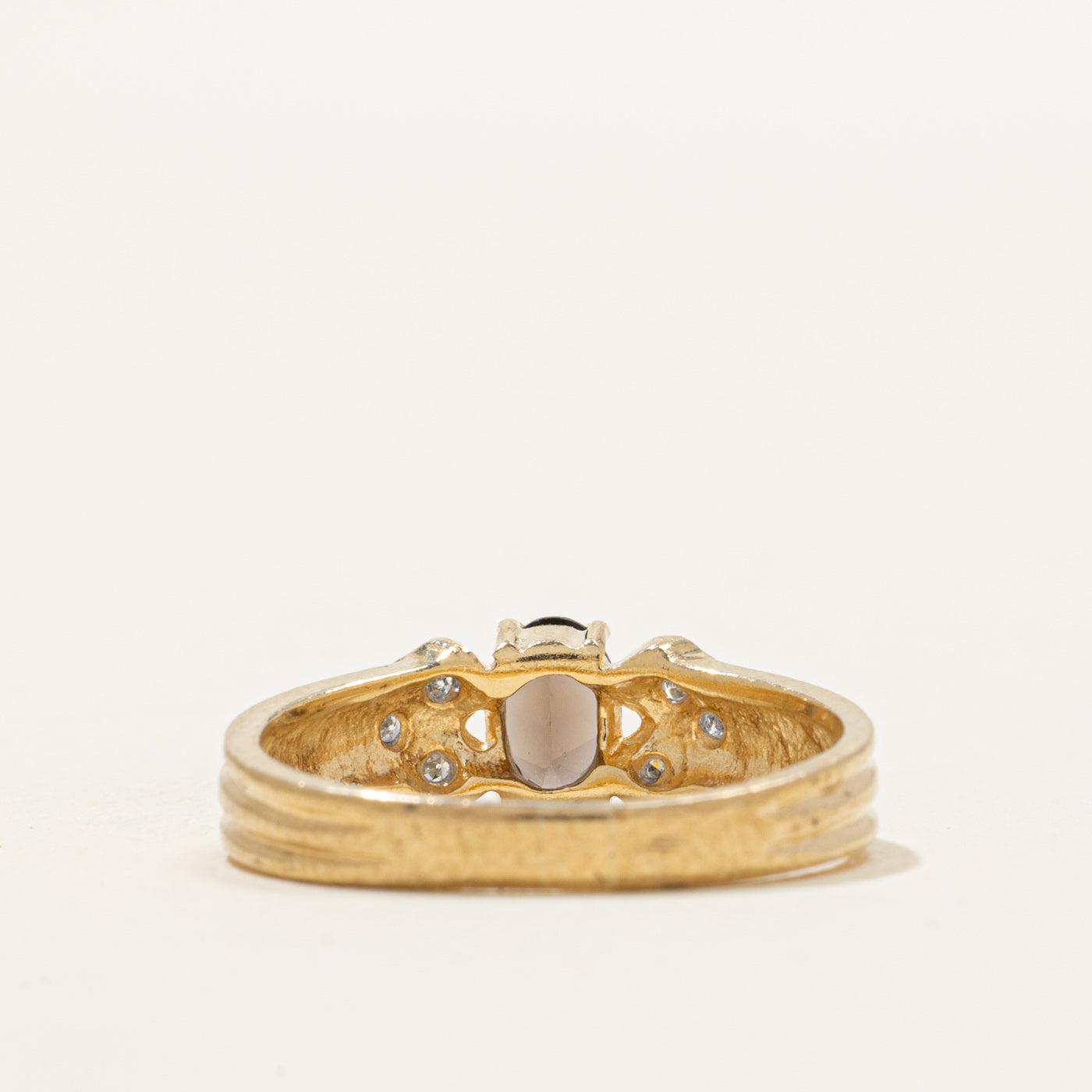 Oval Cut Smoky Quartz & Diamond Grooved Ring | 0.40ct, 0.05ctw | SZ 7