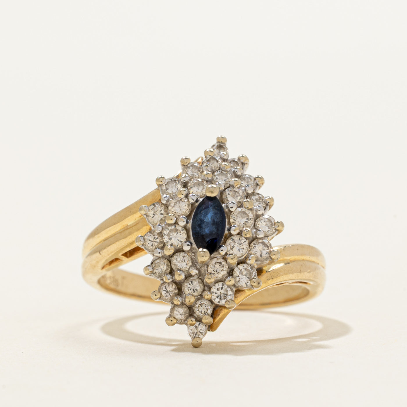 Marquise Cut Diamond & Sapphire Cluster Bypass Ring | 0.56ctw, 0.12ct | SZ 7.5