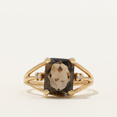 Smoky Quartz & Diamond Open Shank Ring | 2.50ct, 0.02ctw | SZ 8