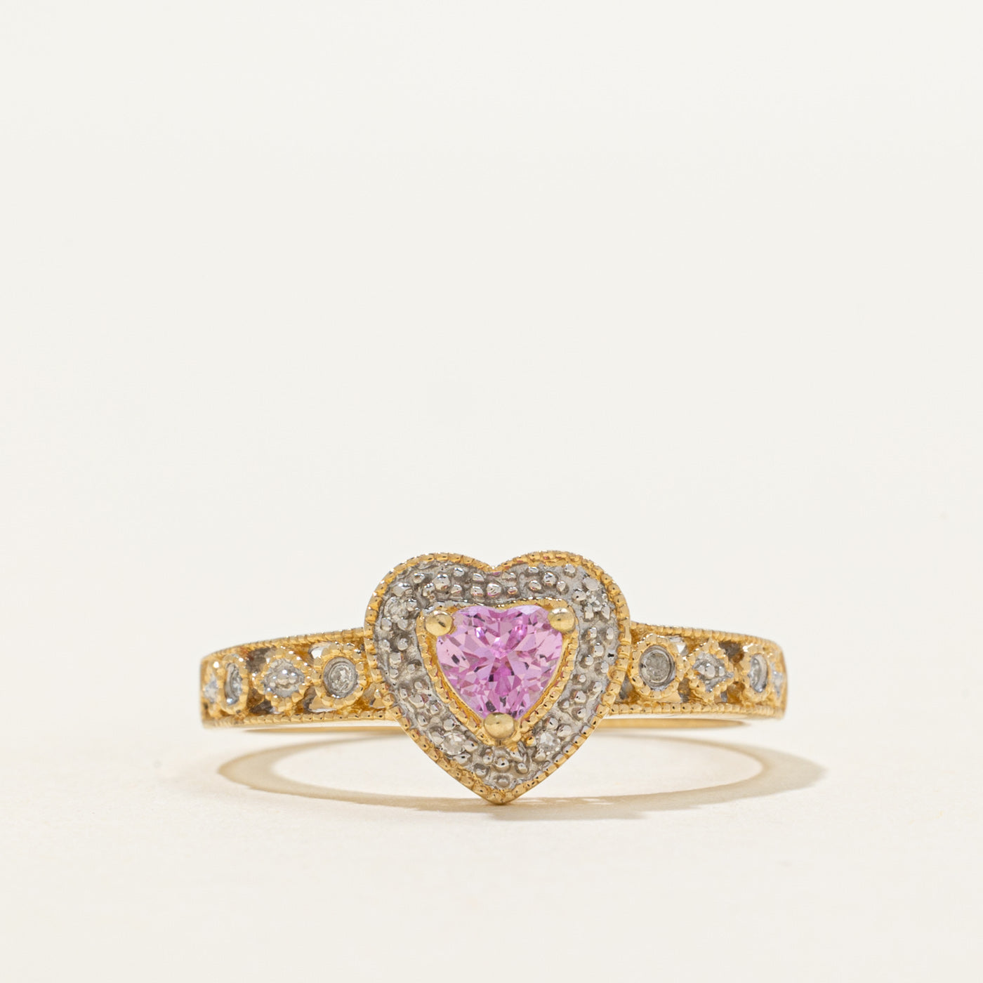 Synthetic Sapphire & Natural Diamond Halo Heart Ring | 0.30ct, 0.03ctw | SZ 7.25