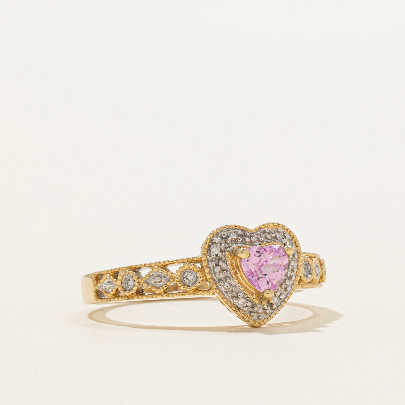Synthetic Sapphire & Natural Diamond Halo Heart Ring | 0.30ct, 0.03ctw | SZ 7.25