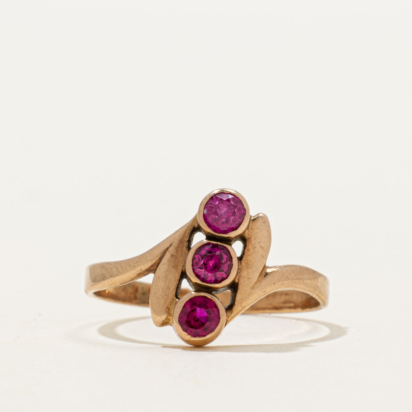 Bezel Set Diagonal Synthetic Ruby Ring | 0.26ctw | SZ 4.75