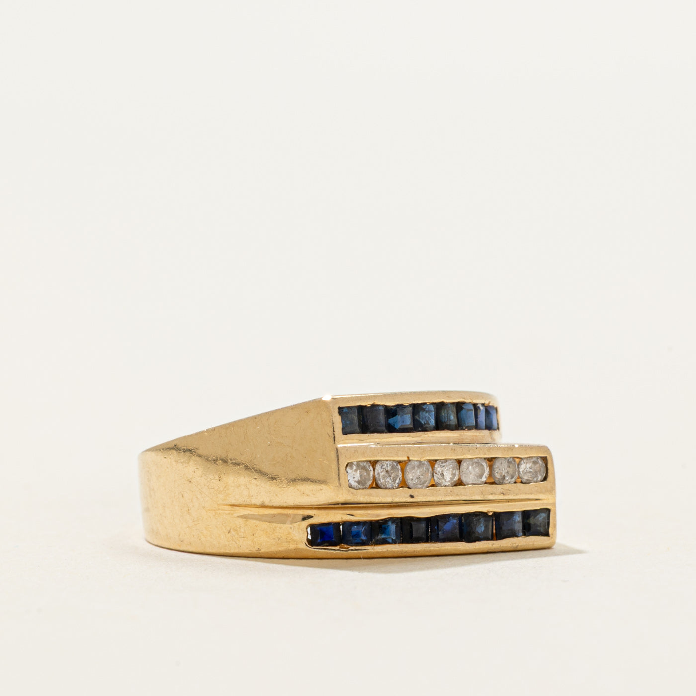 Channel Set Multi-Row Sapphire & Diamond Ring | 0.50ctw, 0.10ctw | SZ 5.25