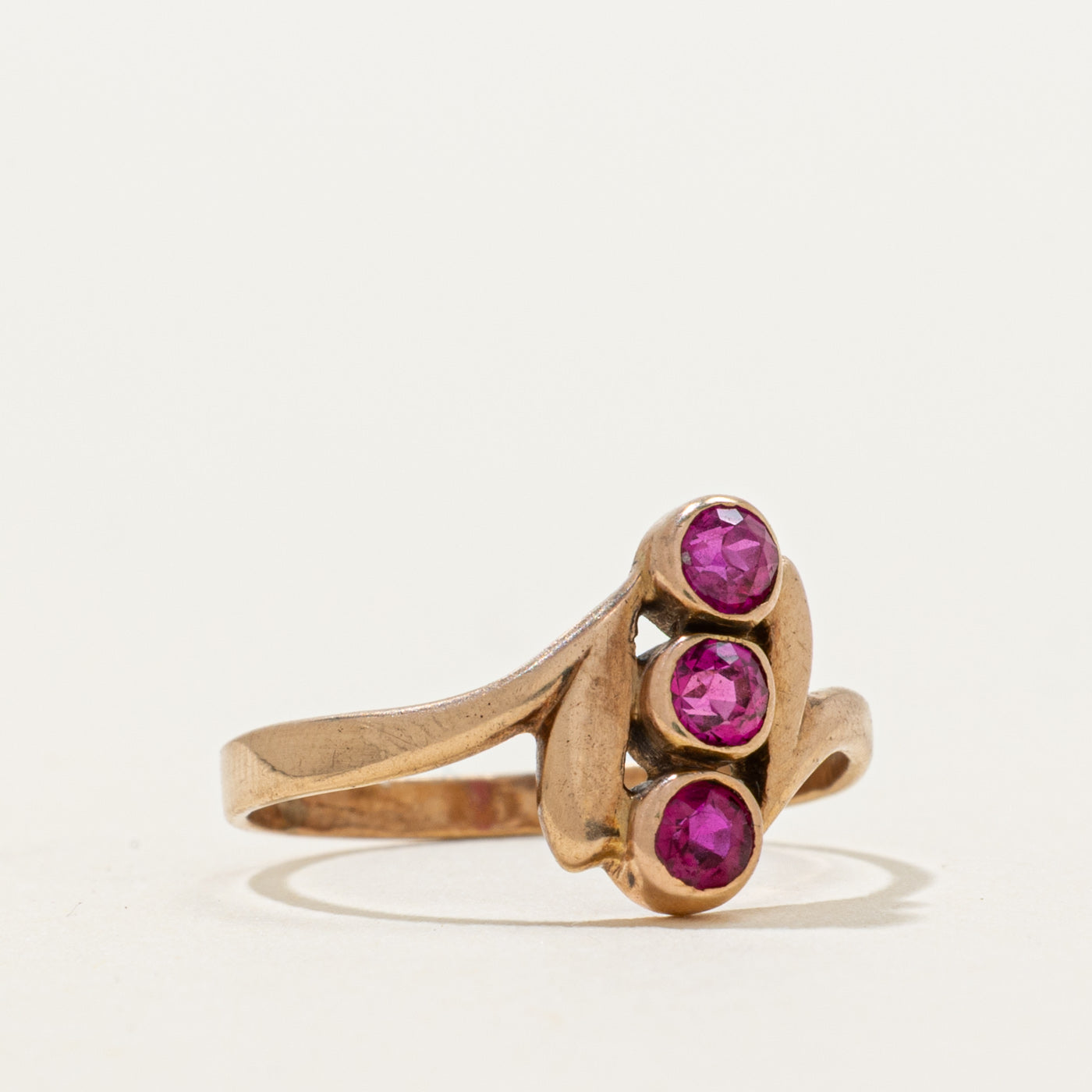 Bezel Set Diagonal Synthetic Ruby Ring | 0.26ctw | SZ 4.75