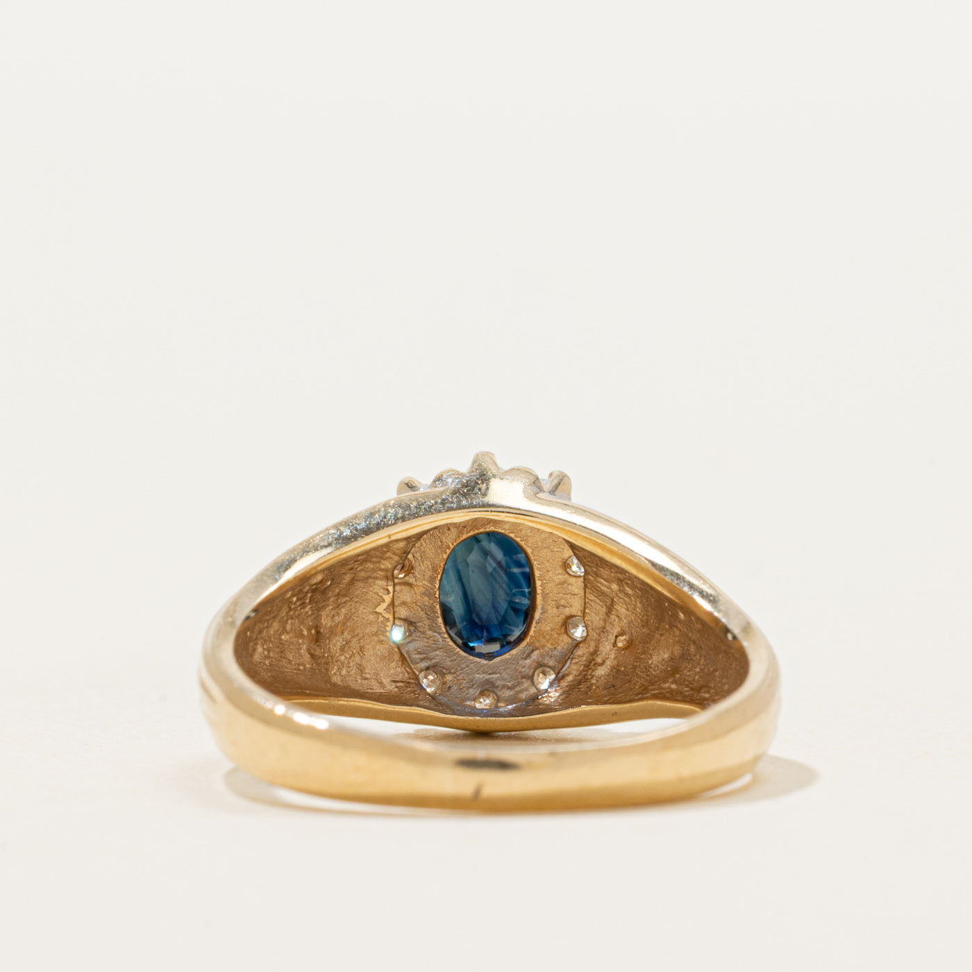 Sapphire & Diamond Halo Grooved Ring | 0.50ct, 0.10ctw | SZ 6.75