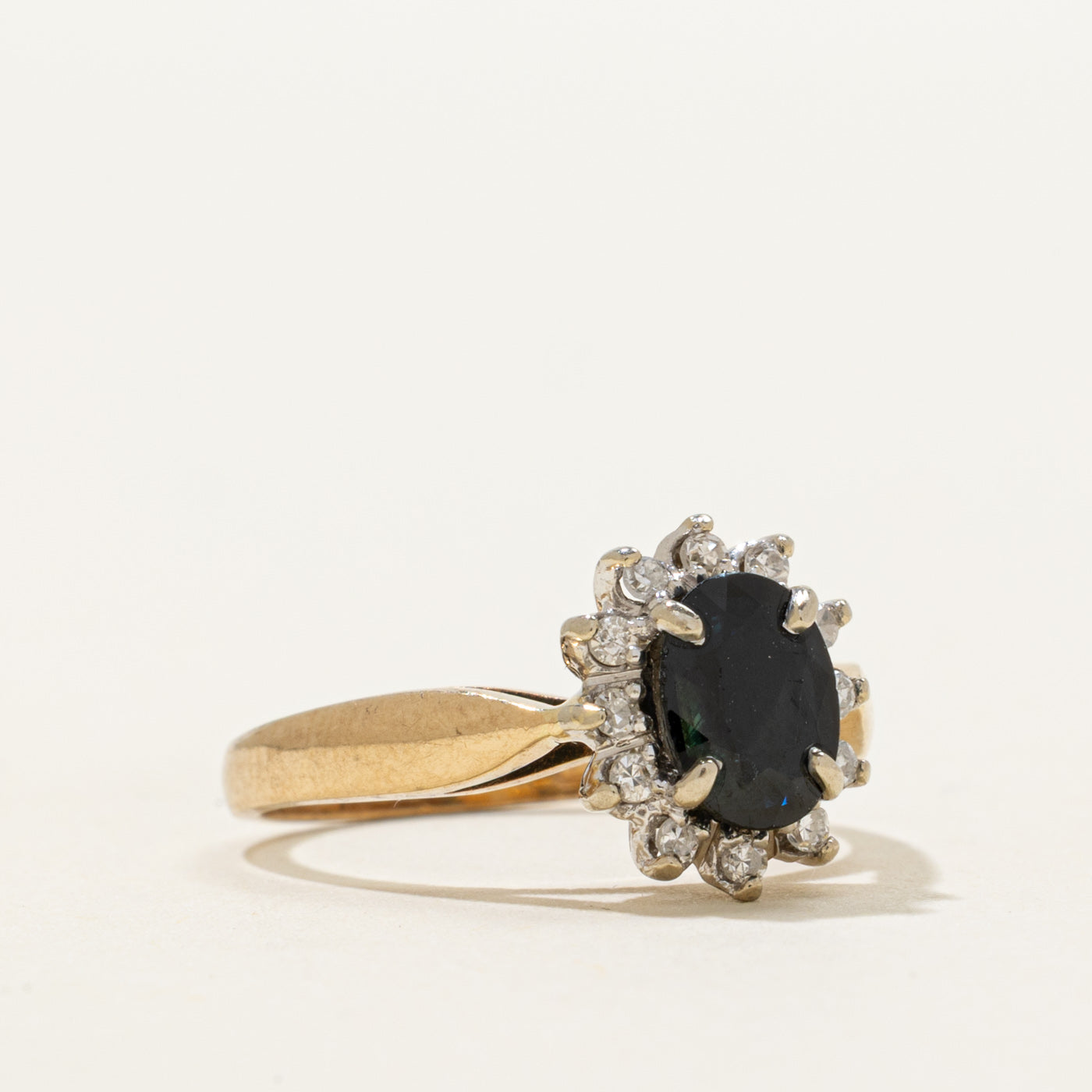 Oval Cut Sapphire & Diamond Petal Ring | 0.75ct, 0.10ctw | SZ 4.75