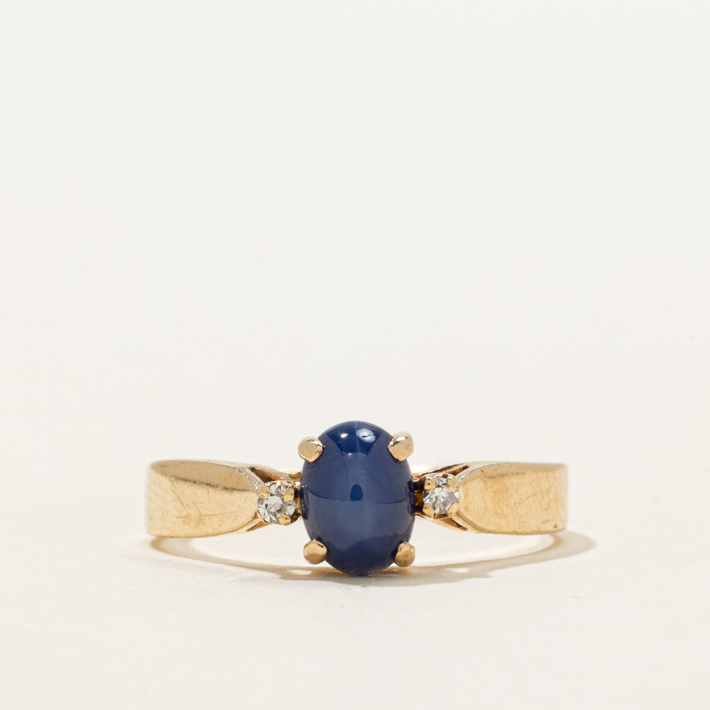 Cabochon Synthetic Star Sapphire & Diamond Ring | 1.00ct, 0.03ctw | SZ 7.25