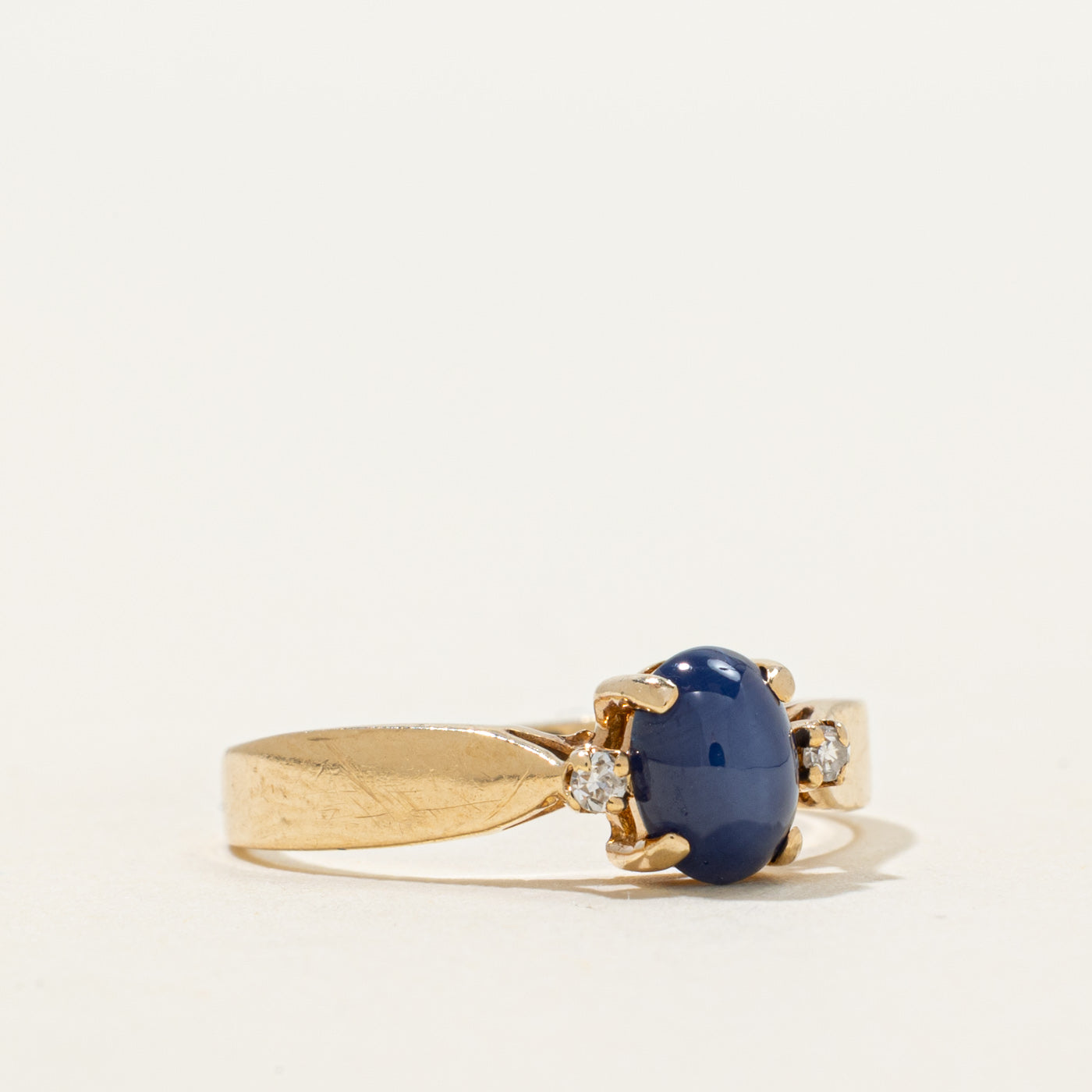 Cabochon Synthetic Star Sapphire & Diamond Ring | 1.00ct, 0.03ctw | SZ 7.25