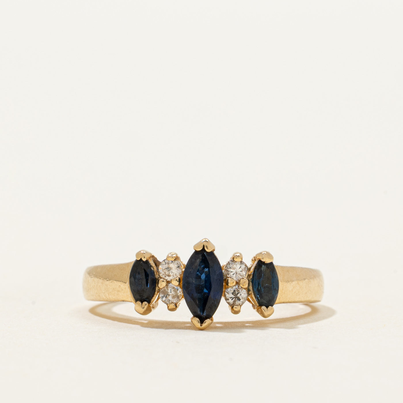 Basket Set Marquise Cut Sapphire & Diamond Ring | 0.36ctw, 0.08ctw | SZ 4.25