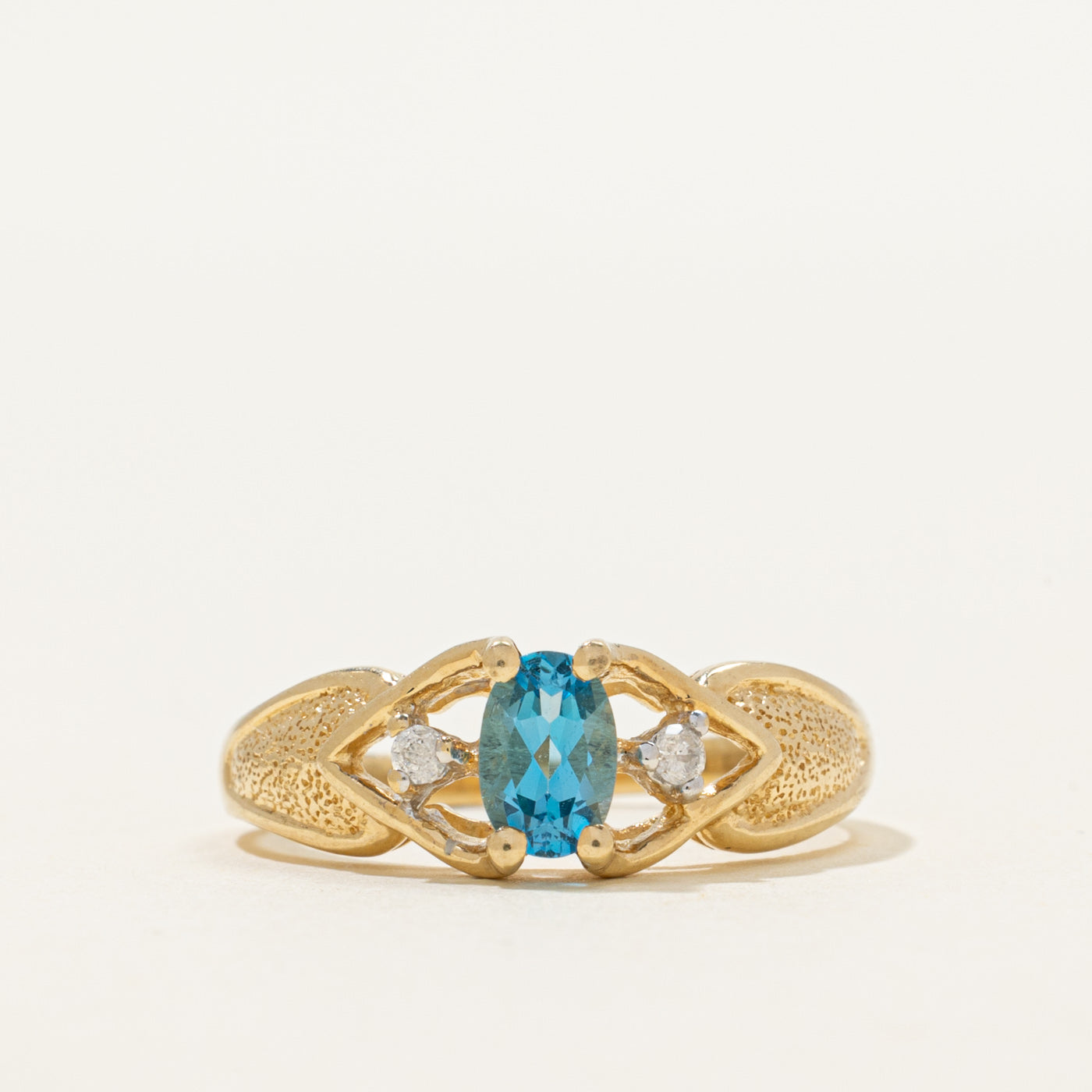 Blue Topaz & Diamond Textured Ring | 0.45ct, 0.04ctw | SZ 7