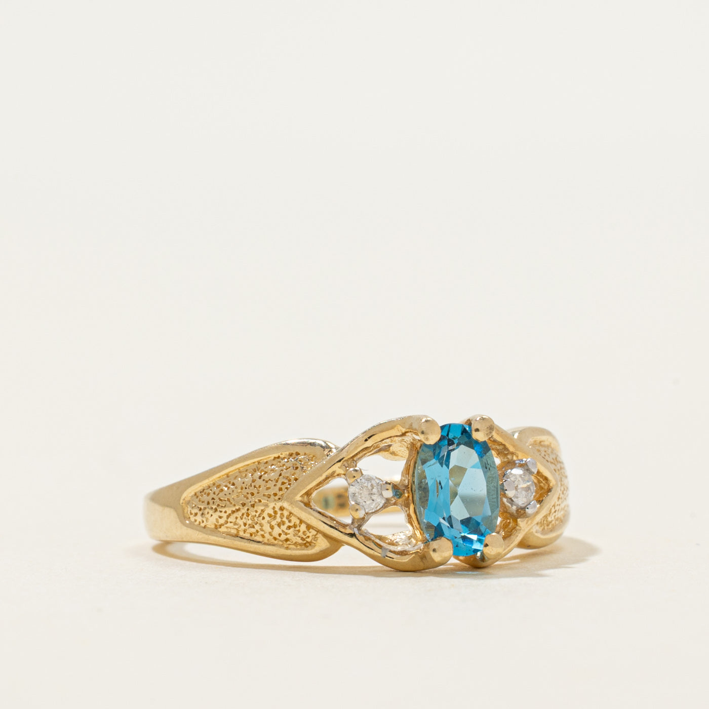 Blue Topaz & Diamond Textured Ring | 0.45ct, 0.04ctw | SZ 7