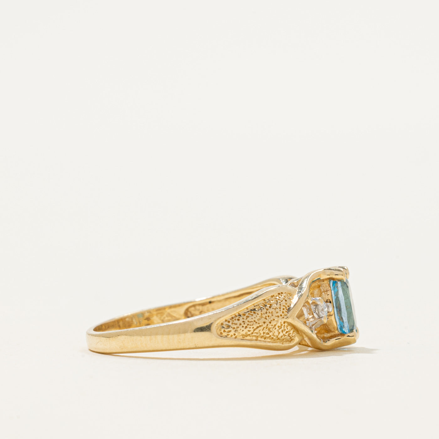 Blue Topaz & Diamond Textured Ring | 0.45ct, 0.04ctw | SZ 7