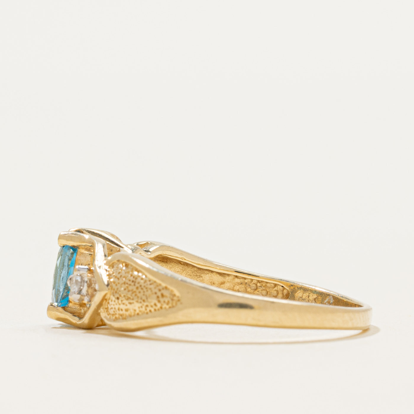 Blue Topaz & Diamond Textured Ring | 0.45ct, 0.04ctw | SZ 7