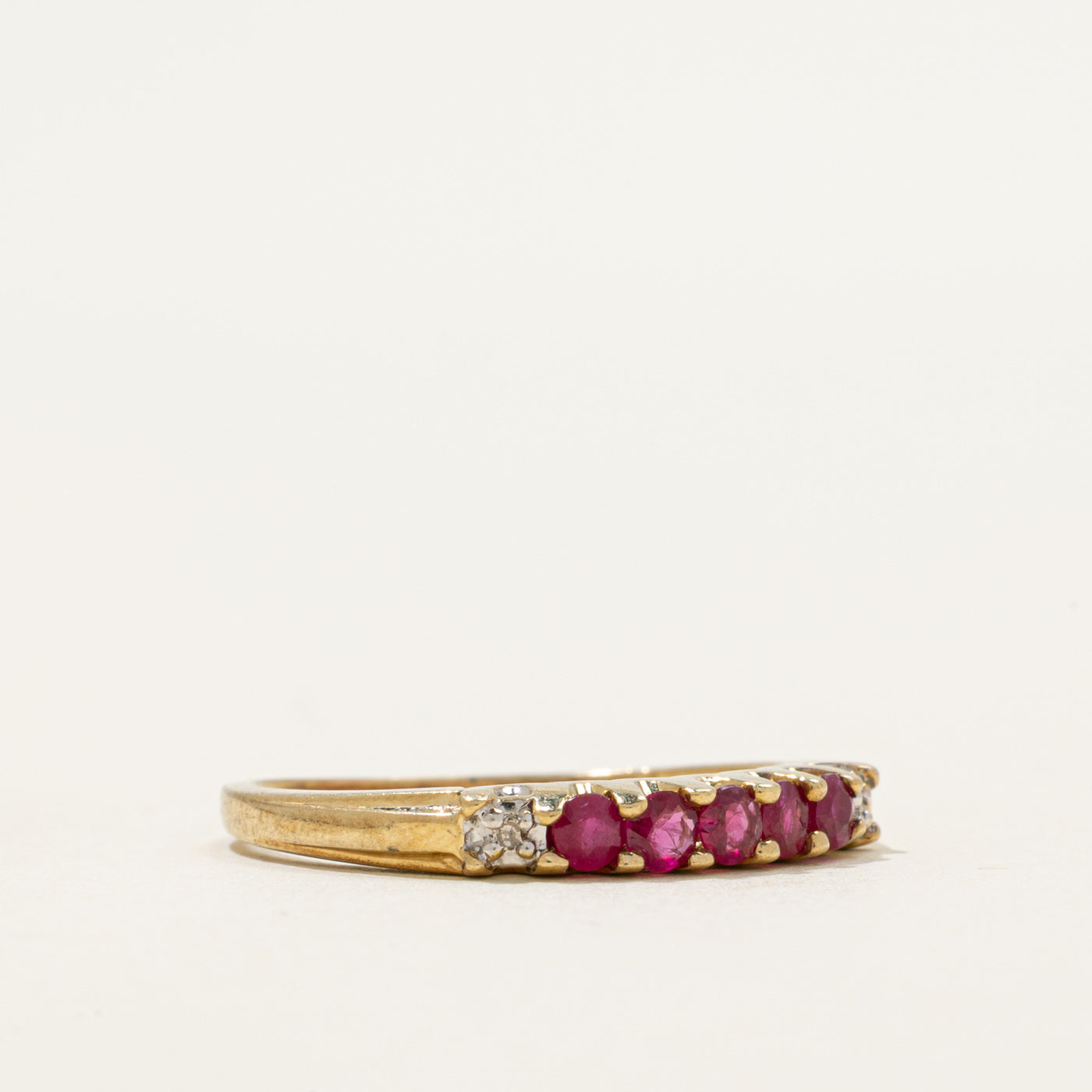 Five Stone Ruby & Diamond Ring | 0.30ctw, 0.01ctw | SZ 8