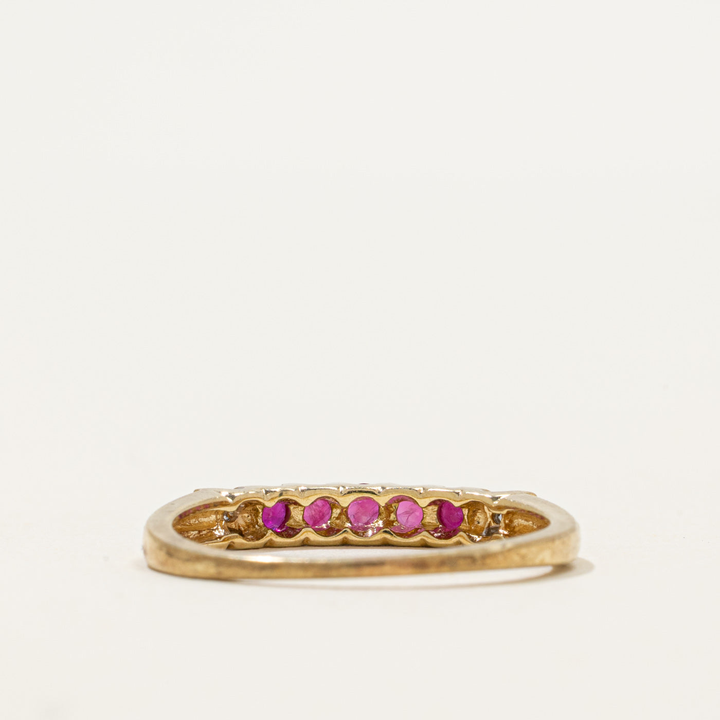 Five Stone Ruby & Diamond Ring | 0.30ctw, 0.01ctw | SZ 8