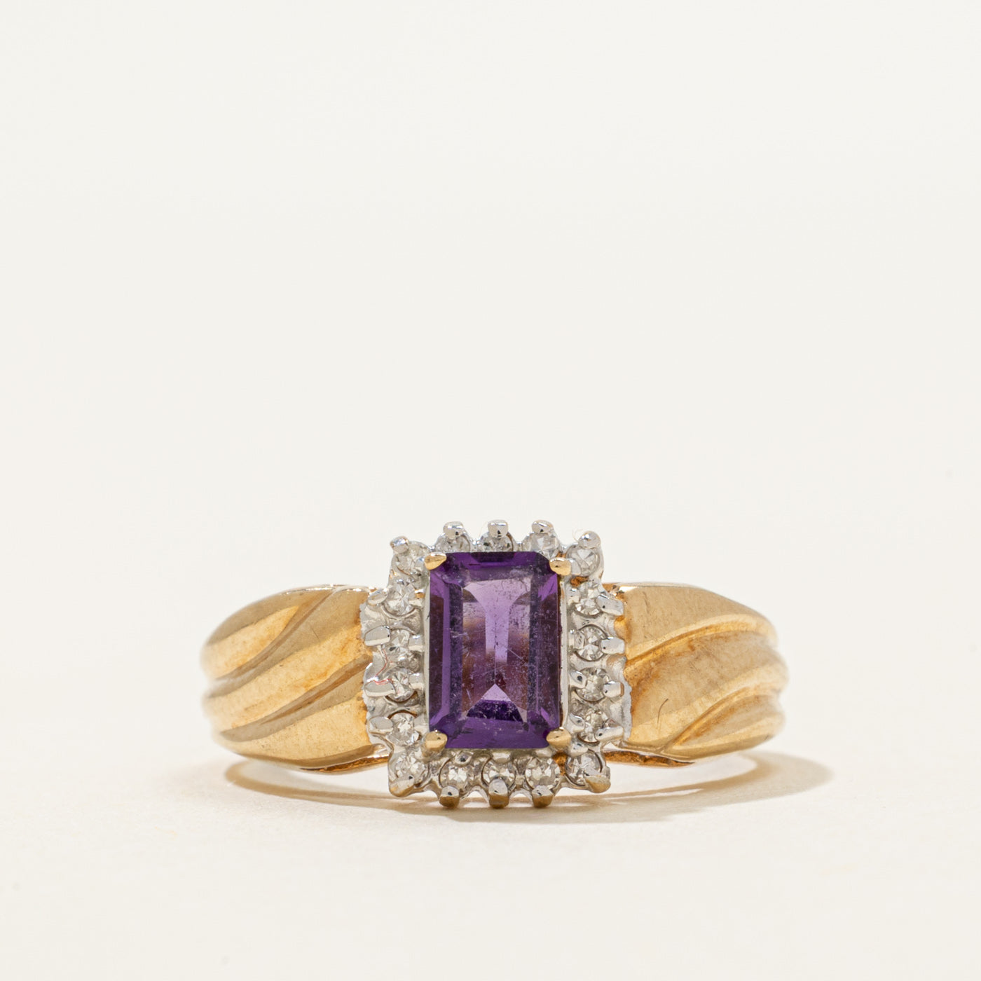 Amethyst & Diamond Halo Croissant Ring | 0.42ct, 0.09ctw | SZ 5.25