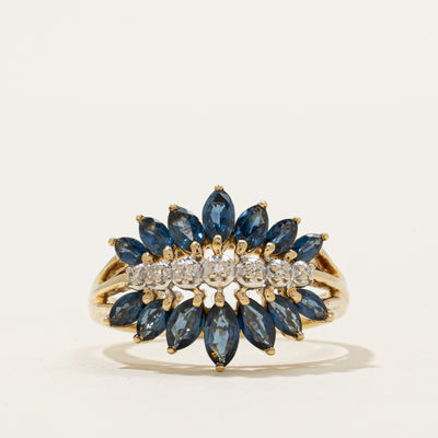 Multi Row Marquise Cut Sapphire & Diamond Cocktail Ring | 1.00ctw, 0.02ctw | SZ 7