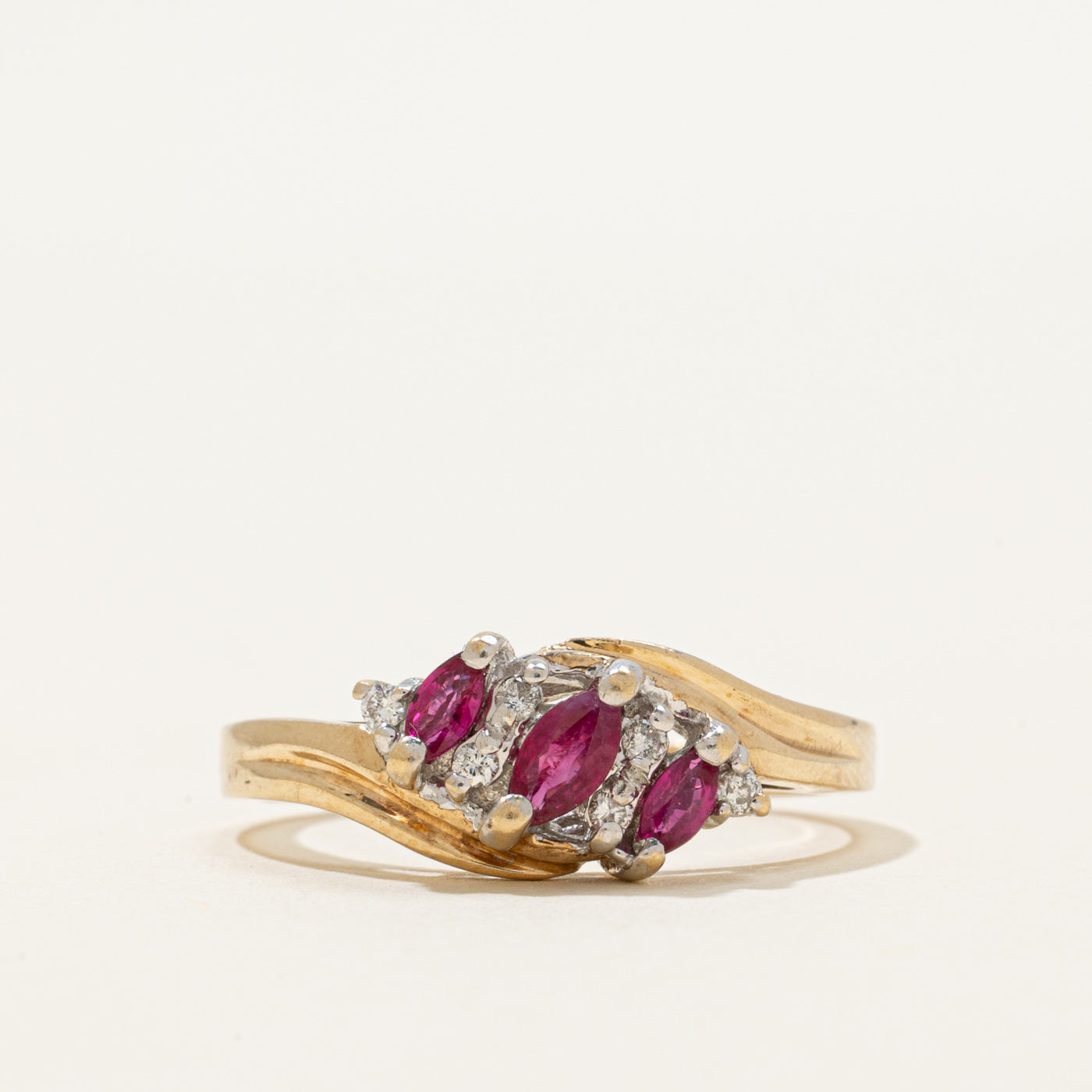 Marquise Cut Ruby & Diamond Waterfall Bypass Ring | 0.27ctw, 0.06ctw | SZ 8