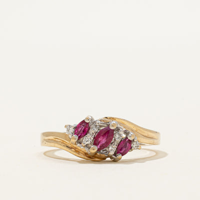 Marquise Cut Ruby & Diamond Waterfall Bypass Ring | 0.27ctw, 0.06ctw | SZ 8