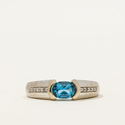 East West Blue Topaz & Diamond Ring | 0.70ct, 0.05ctw | SZ 6.5