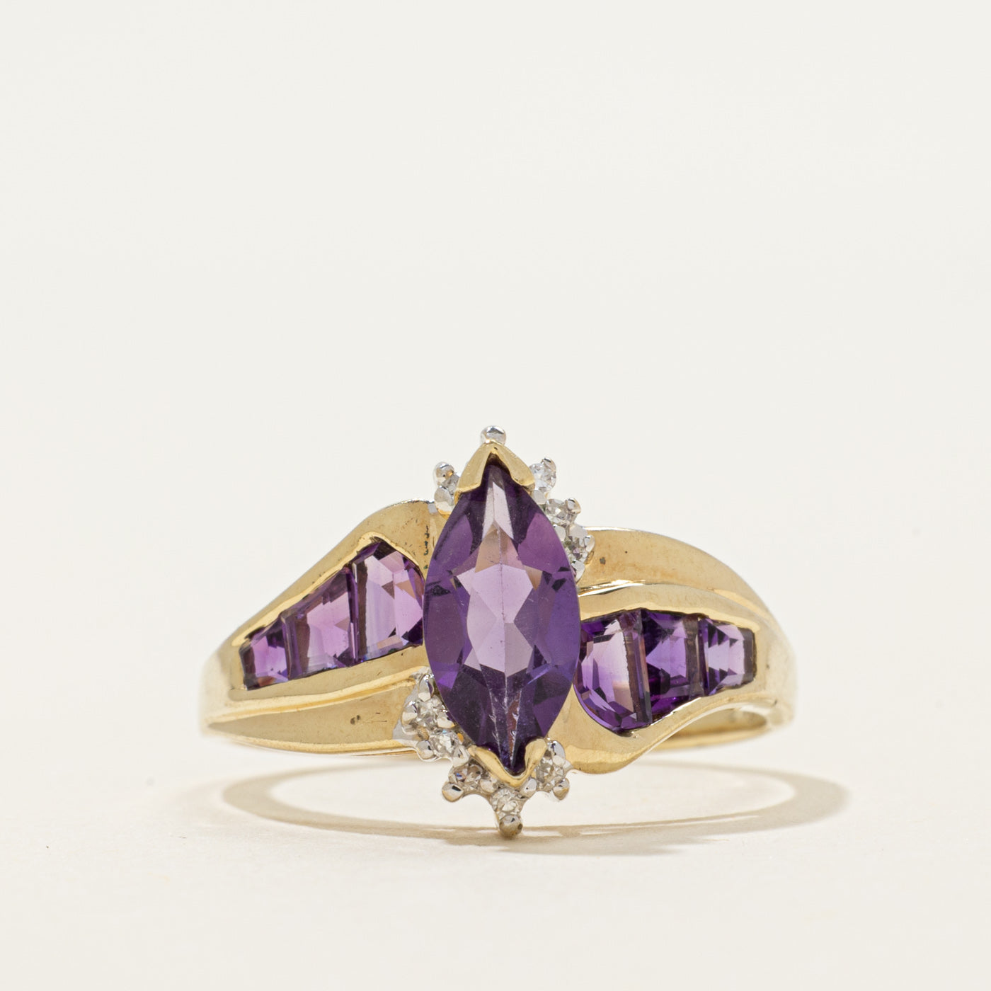 Marquise Cut Amethyst & Diamond Cocktail Ring | 1.50ctw, 0.05ctw | SZ 8.25