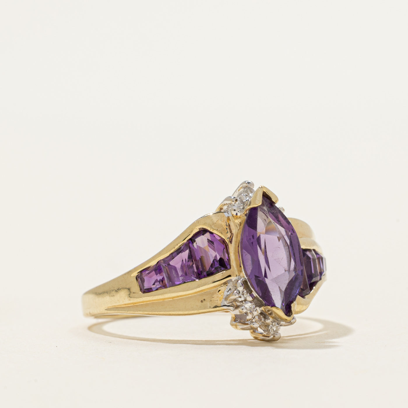 Marquise Cut Amethyst & Diamond Cocktail Ring | 1.50ctw, 0.05ctw | SZ 8.25