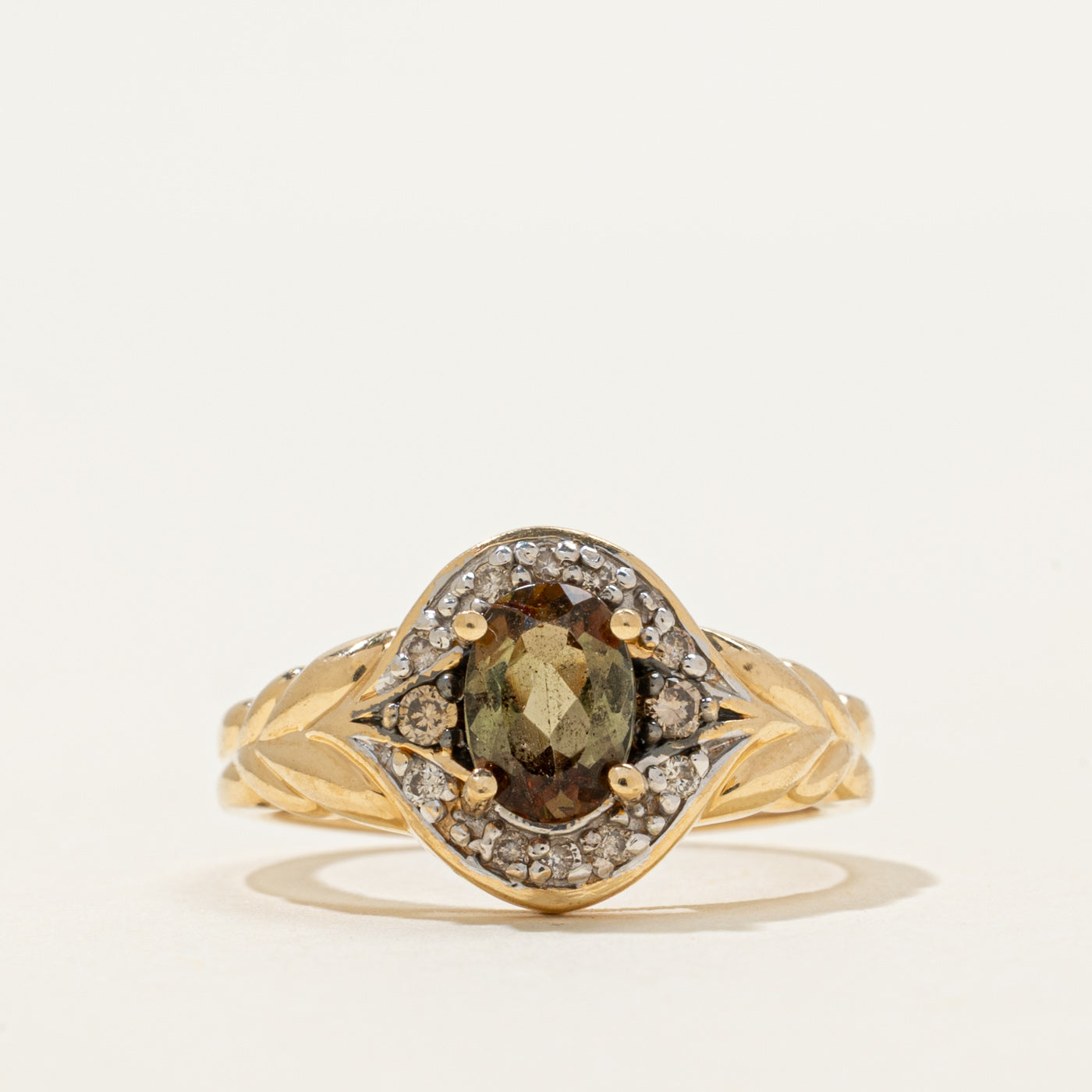 Andalusite & Diamond Halo Grooved Ring | 0.75ct, 0.10ctw | SZ 5.75