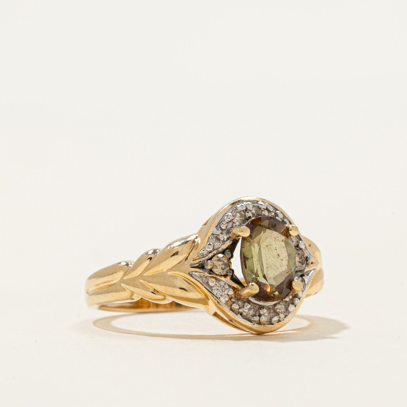 Andalusite & Diamond Halo Grooved Ring | 0.75ct, 0.10ctw | SZ 5.75