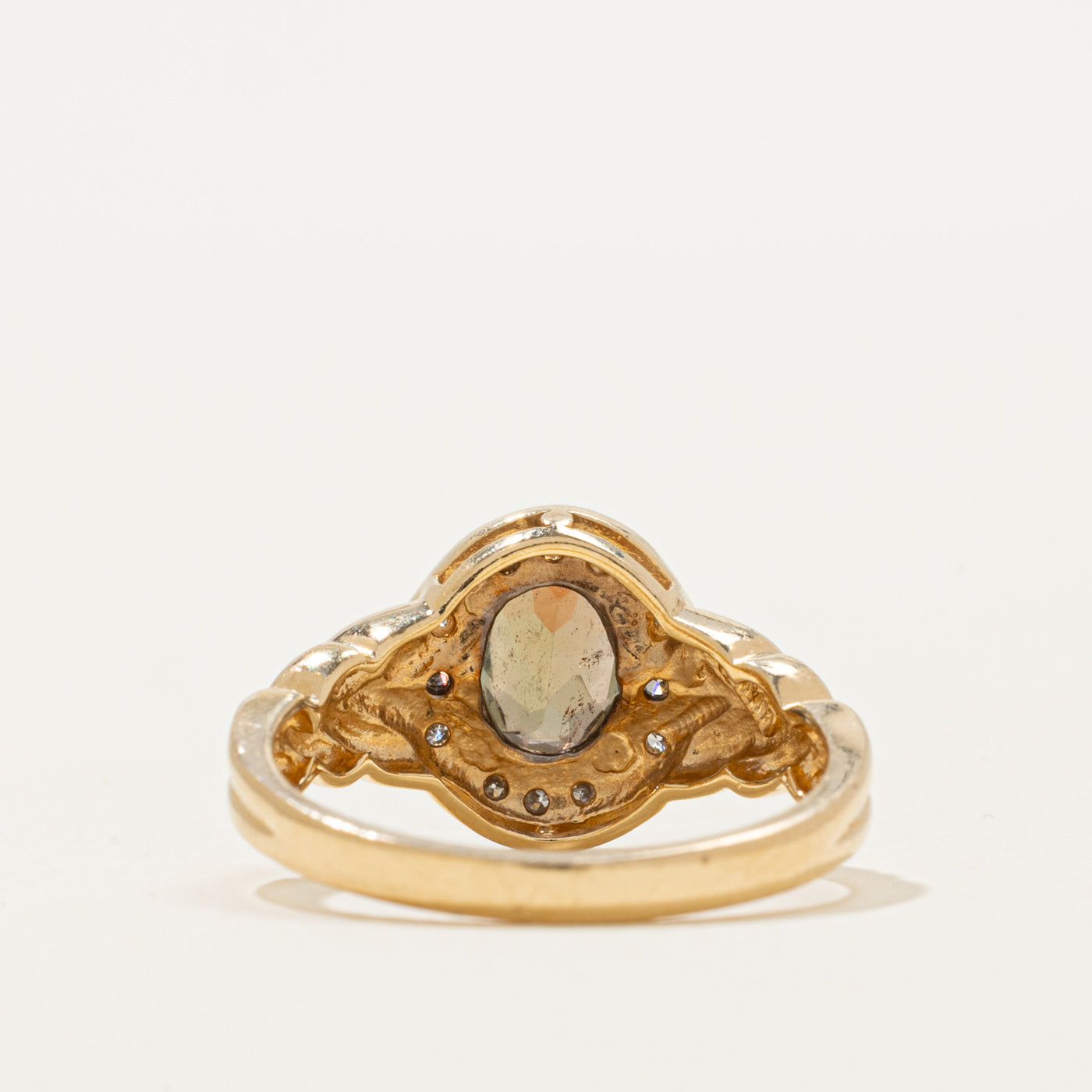 Andalusite & Diamond Halo Grooved Ring | 0.75ct, 0.10ctw | SZ 5.75