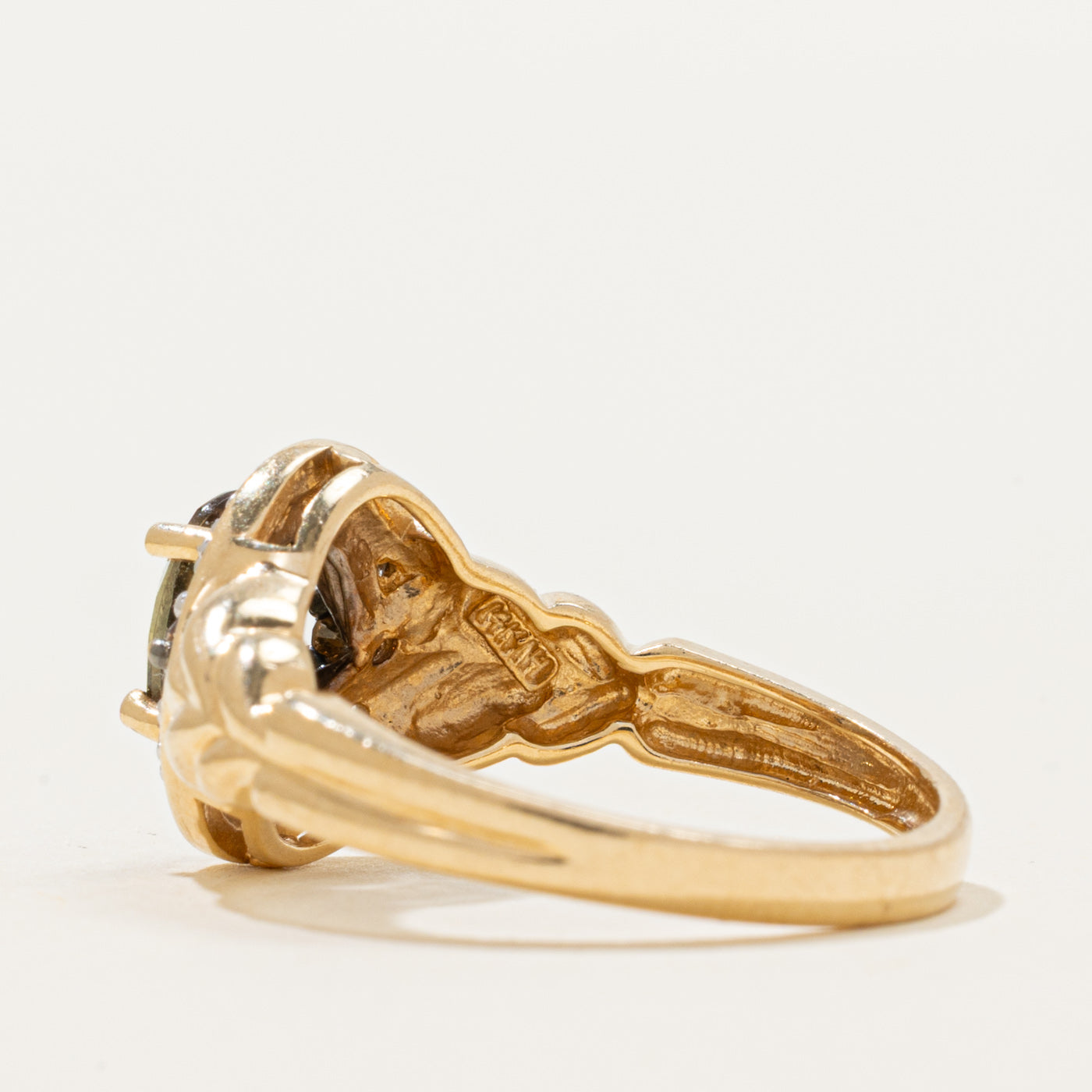 Andalusite & Diamond Halo Grooved Ring | 0.75ct, 0.10ctw | SZ 5.75