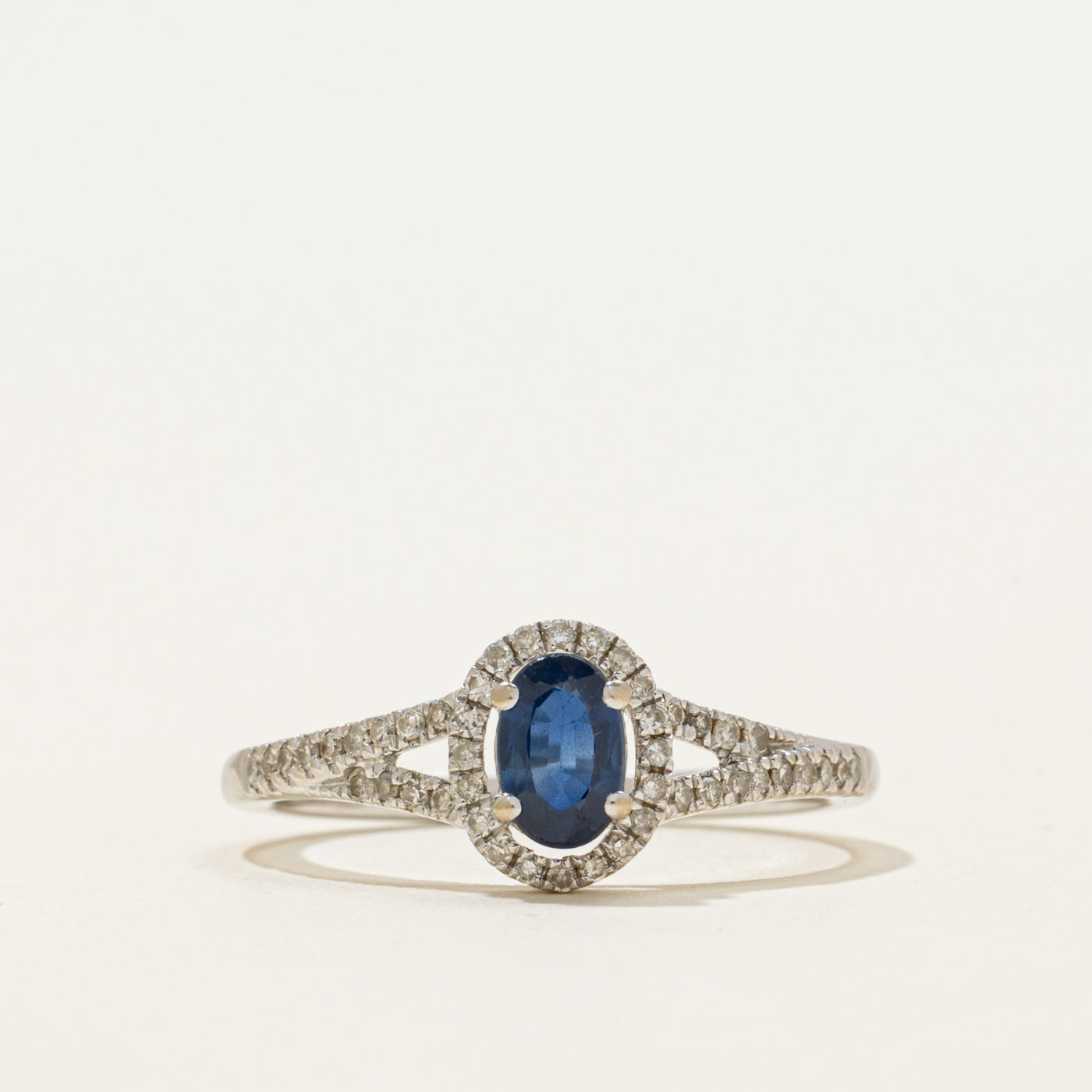 White Gold Sapphire & Diamond Halo Ring | 0.51ct, 0.23ctw | SZ 7