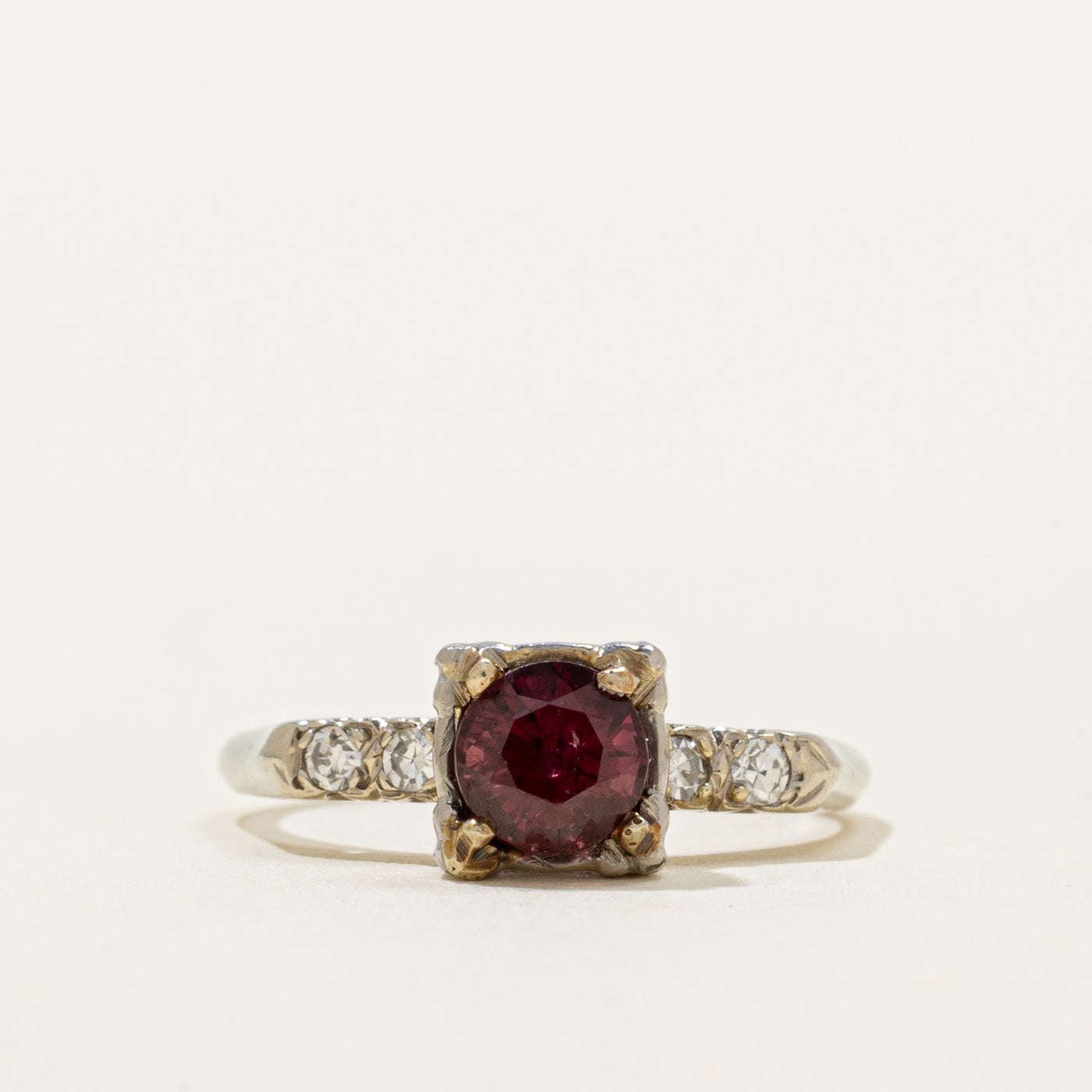 14K White Gold Ruby & Diamond Ring | 0.65ct, 0.08ctw | SZ 5.75