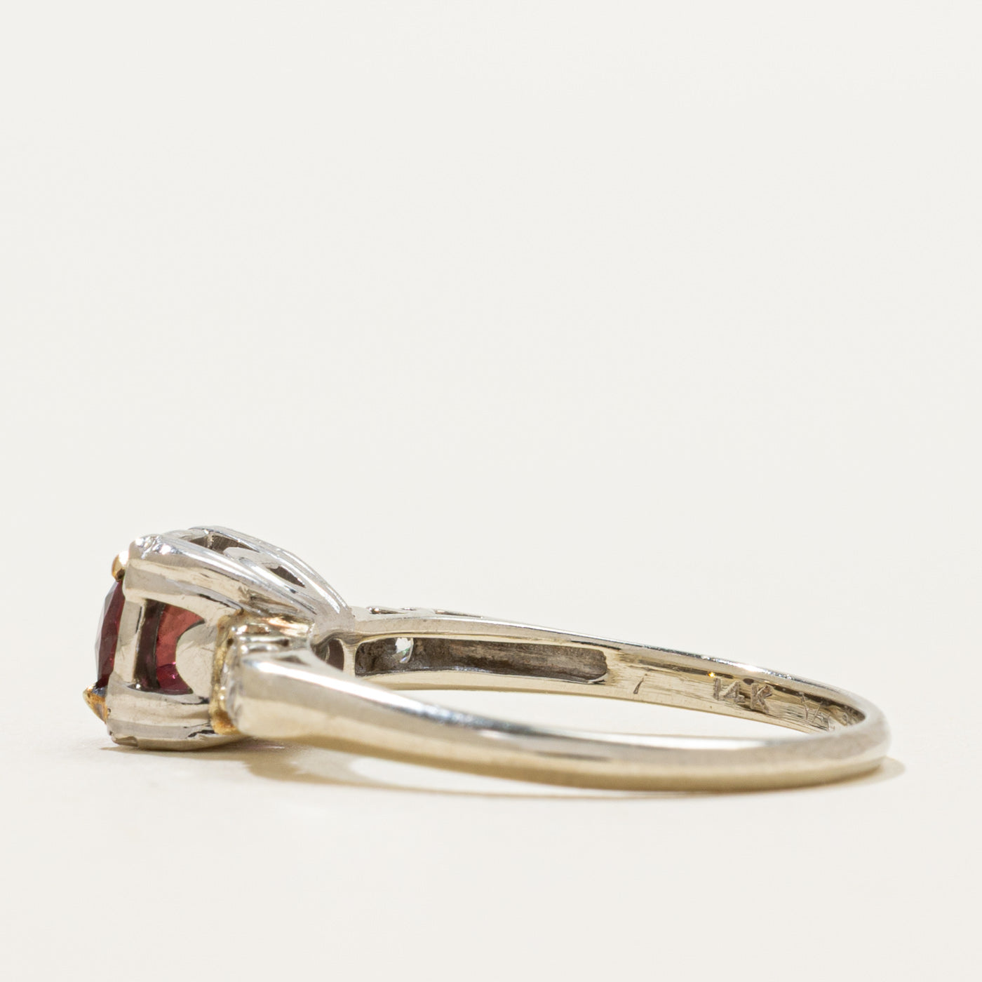 14K White Gold Ruby & Diamond Ring | 0.65ct, 0.08ctw | SZ 5.75