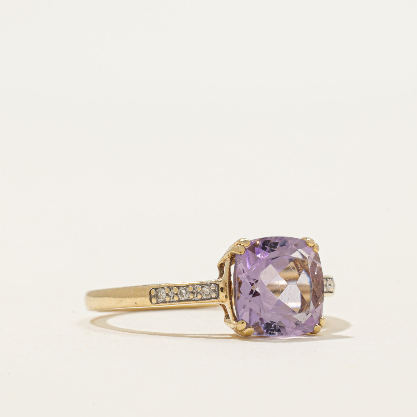 Cushion Cut Amethyst & Diamond Ring | 2.25ct, 0.02ctw | SZ 7.5