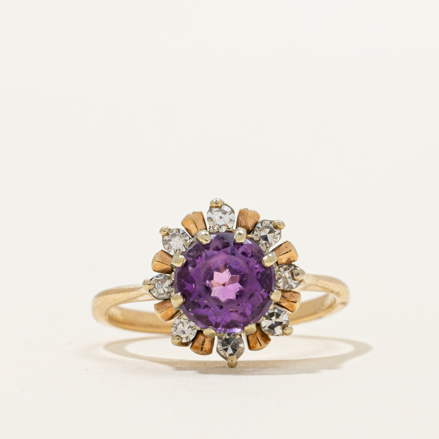 Yellow Gold Amethyst & Diamond Ring | 0.90ct, 0.12ctw | SZ 4.25