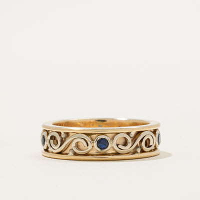 Two Tone Eternity Sapphire Scrollwork Band | 0.35ctw | 6.35mm | SZ 9.5