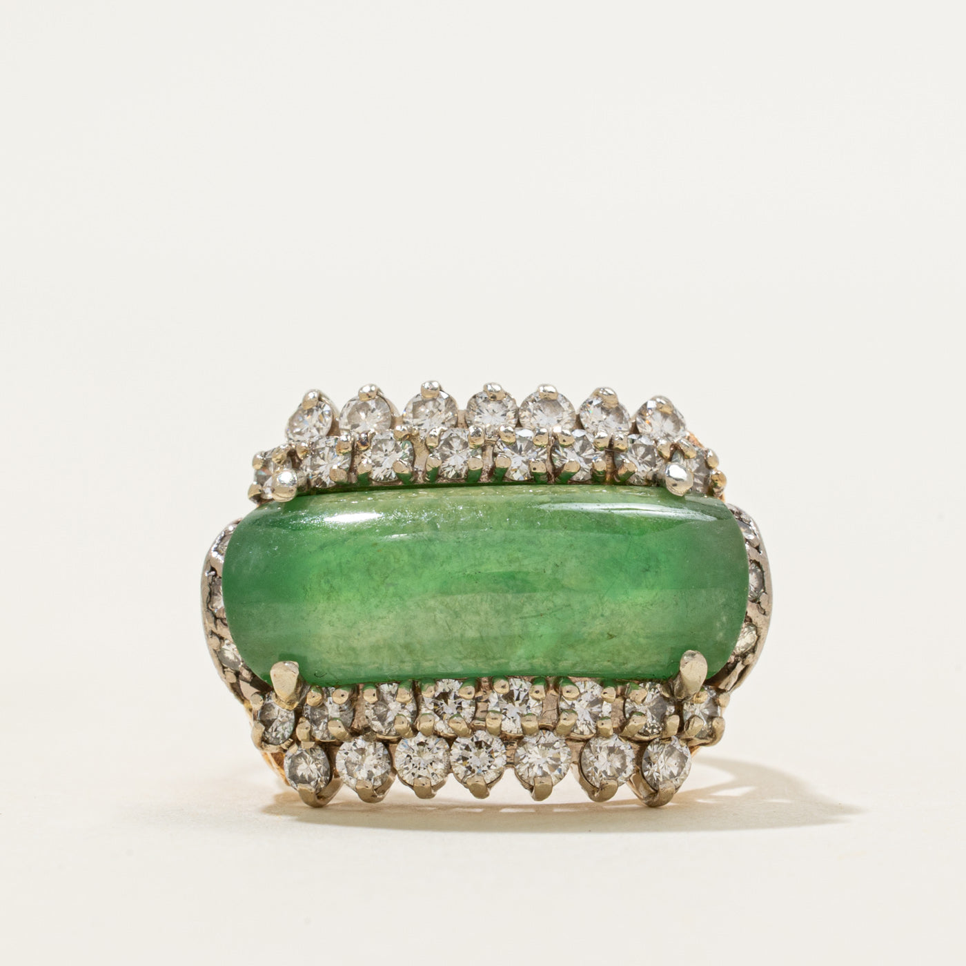 East West Jadeite & Diamond Cocktail Ring | 6.20ct, 0.90ctw | SZ 5