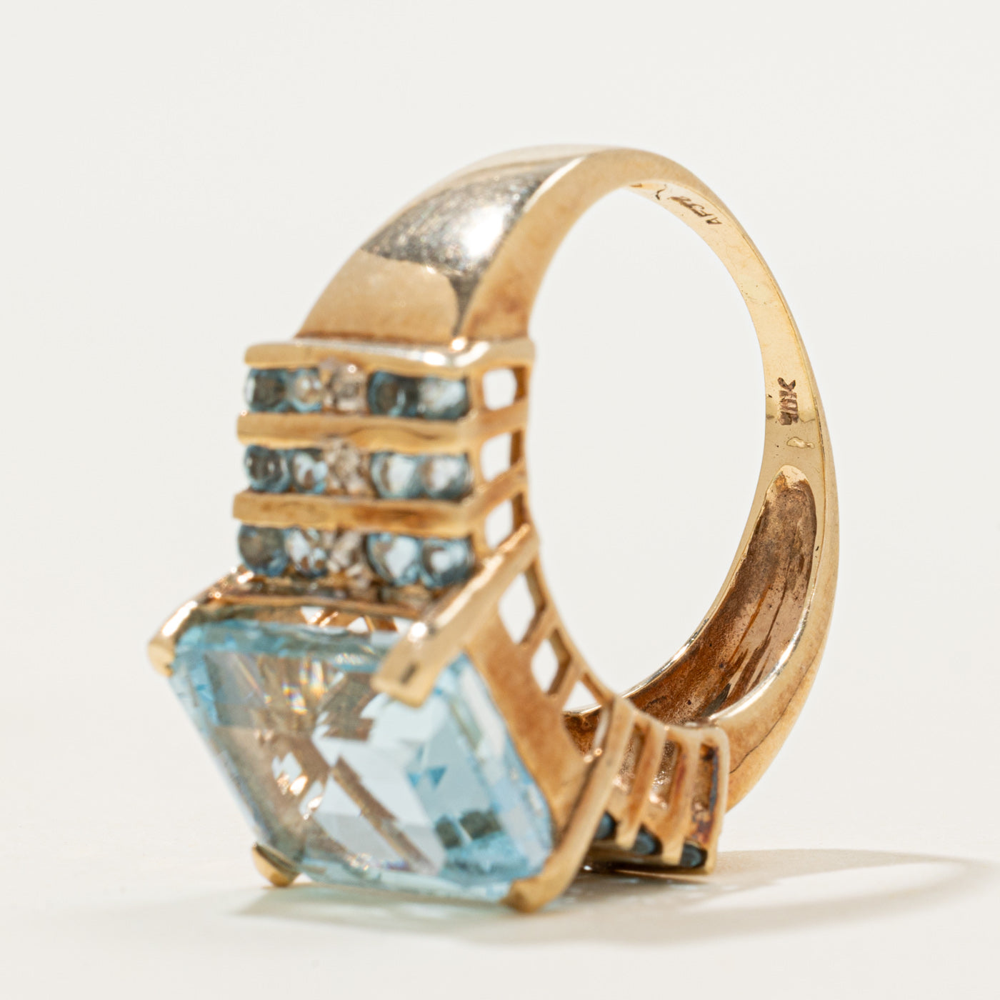 Blue Topaz & Diamond Cocktail Ring | 9.00ctw | SZ 6.75