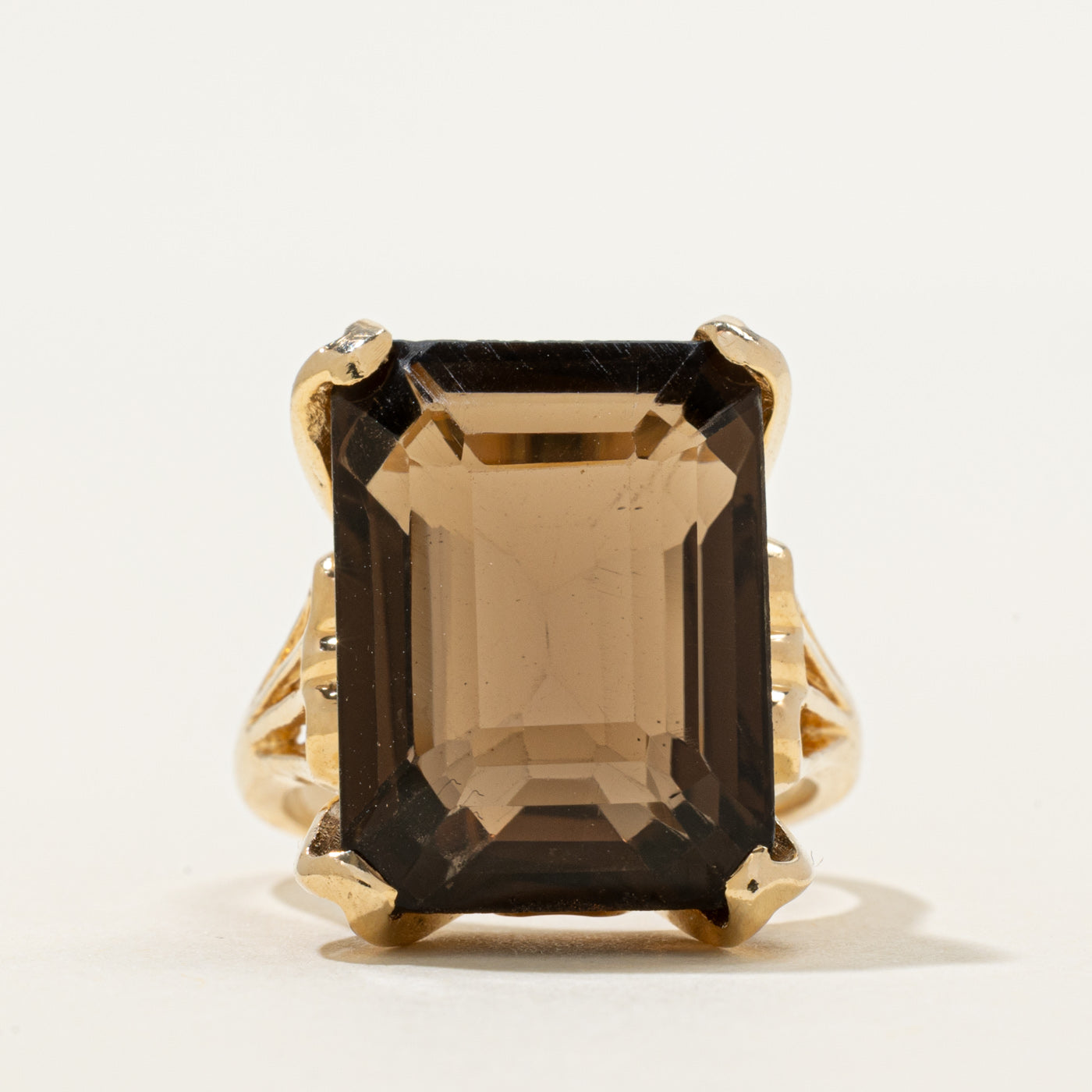 Emerald Cut Smoky Quartz Cocktail Ring | 16.00ct | SZ 6.5