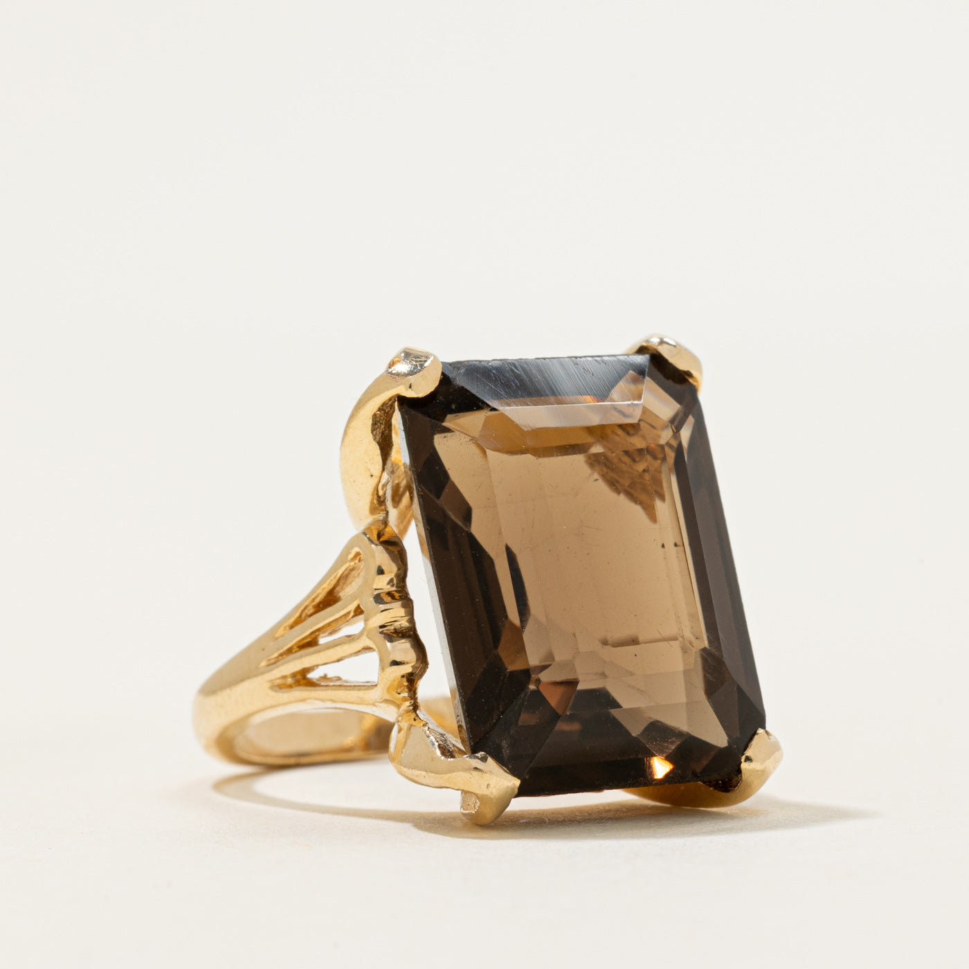 Emerald Cut Smoky Quartz Cocktail Ring | 16.00ct | SZ 6.5