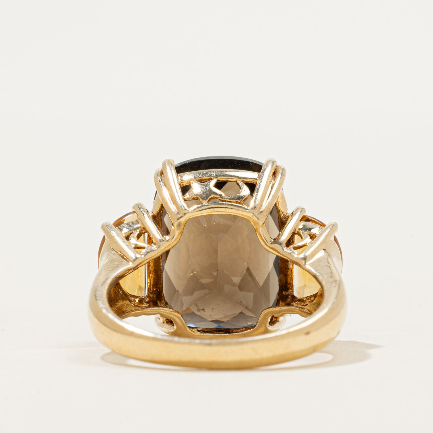 Cushion Cut Smoky Quartz & Citrine Cocktail Ring | 14.00ct, 1.64ctw | SZ 7.25