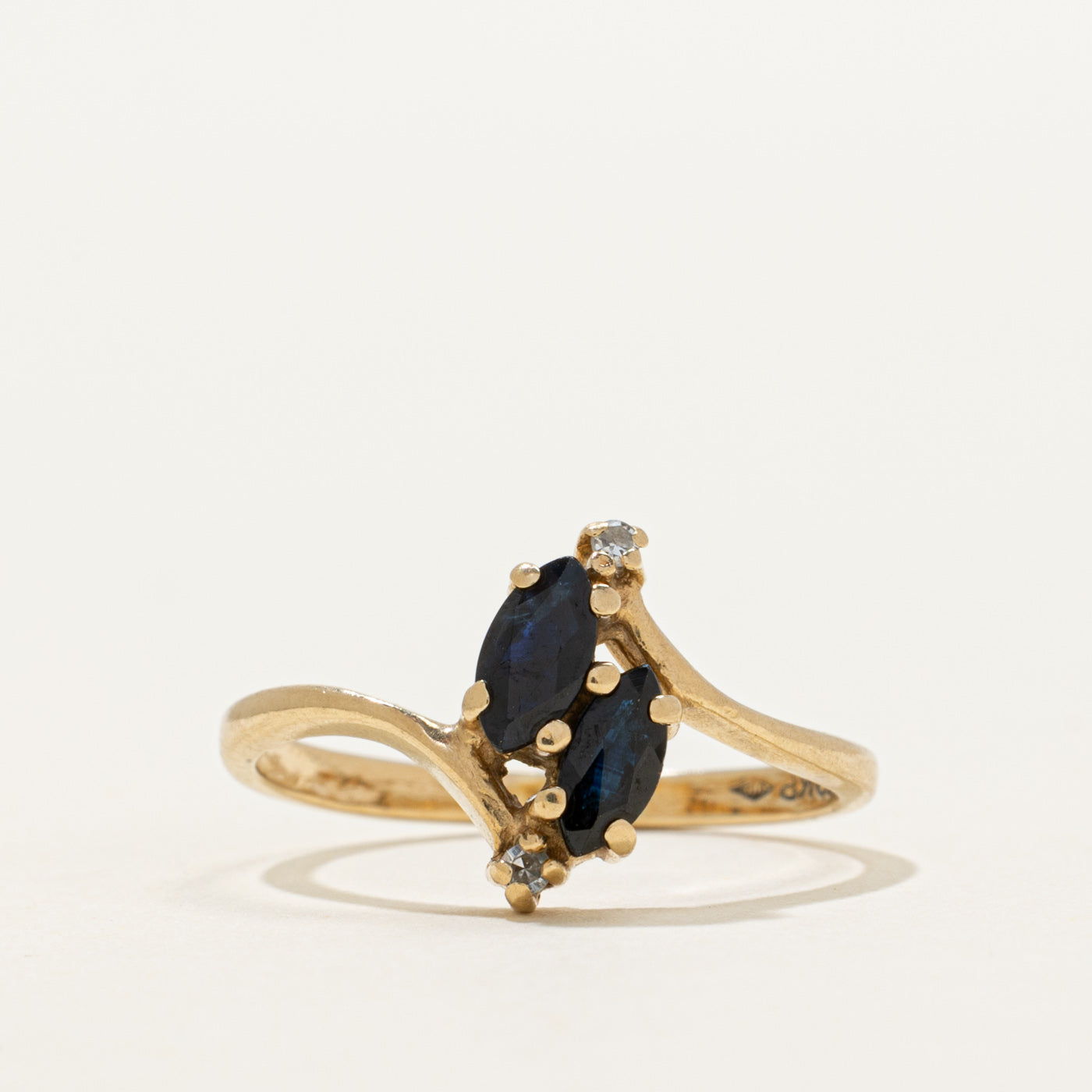 Marquise Cut Sapphire & Diamond Bypass Ring | 0.48ctw, 0.02ctw | SZ 6.25