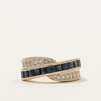 Channel Set Sapphire & Diamond Cross Over Ring | 0.80ctw, 0.12ctw | SZ 5.5