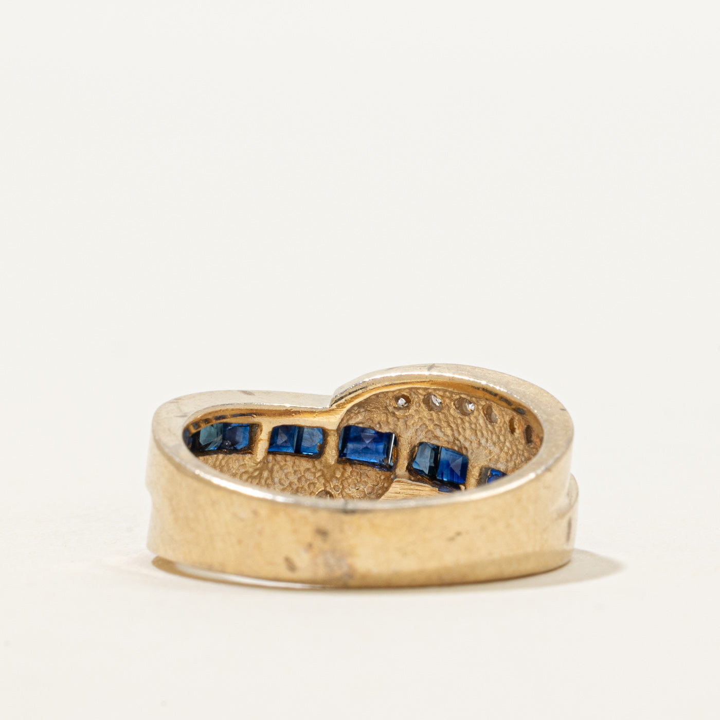Channel Set Sapphire & Diamond Cross Over Ring | 0.80ctw, 0.12ctw | SZ 5.5