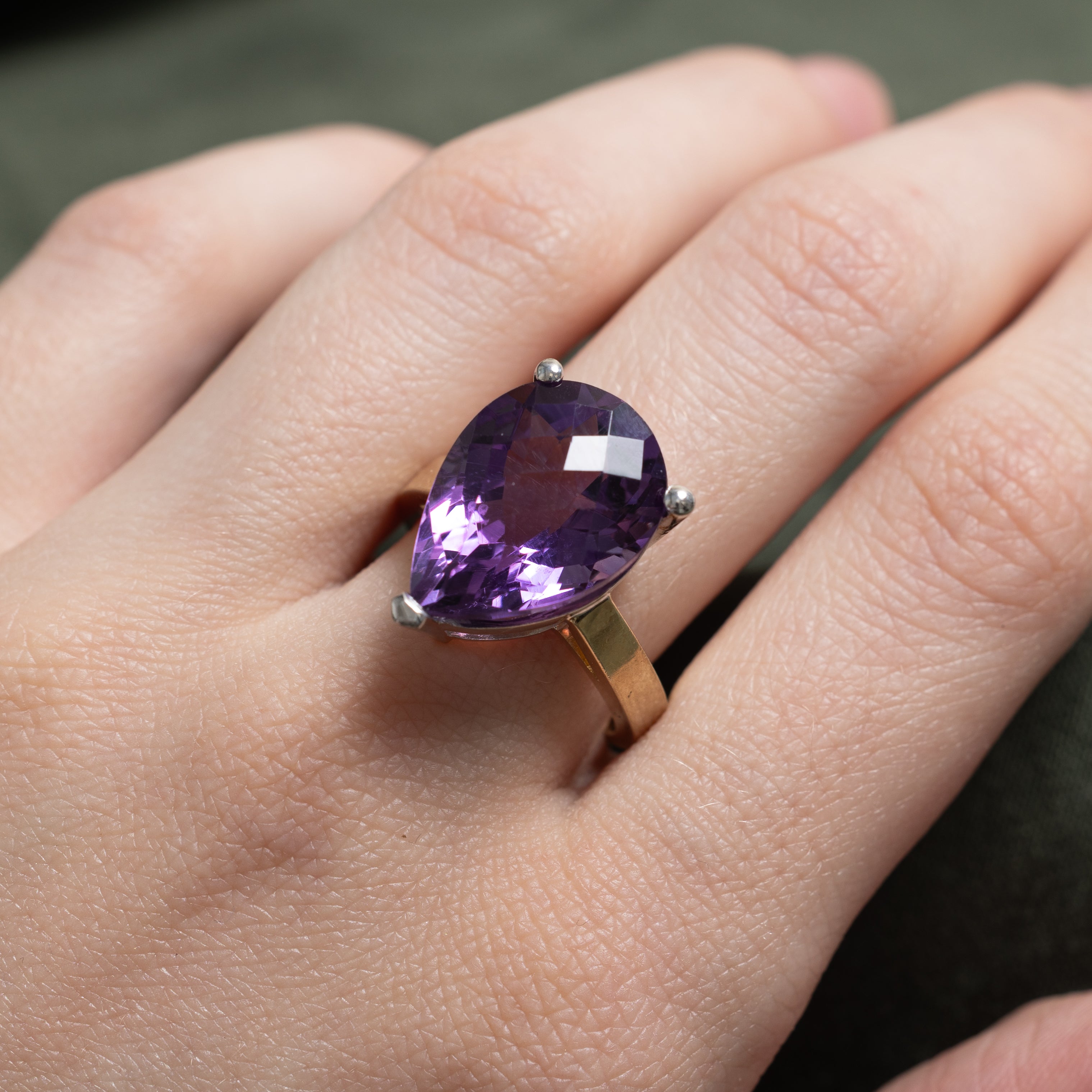 Pear Cut Amethyst Cocktail Ring | 12ct | SZ 8