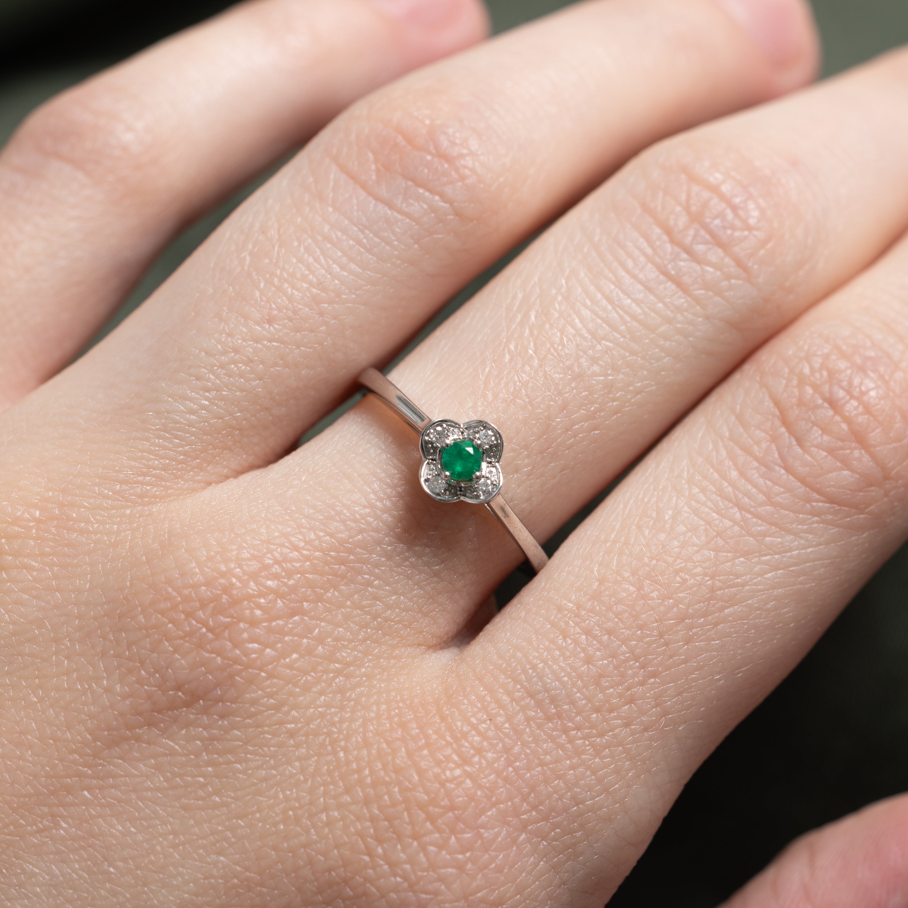 Emerald & Diamond Clover Ring | 0.08ct, 0.02ctw | SZ 6.5