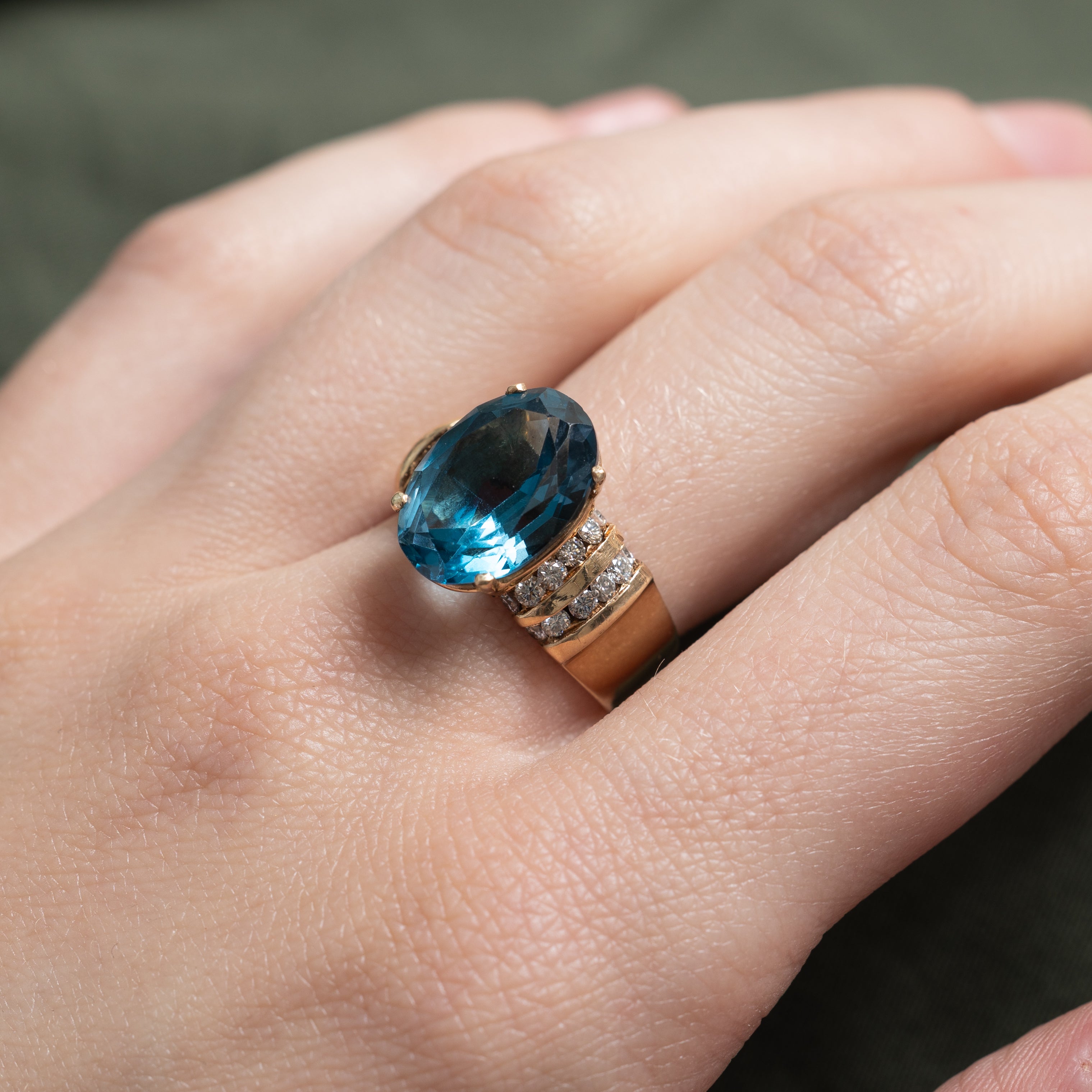 London Blue Topaz & Diamond Cocktail Ring | 5.60ct, 0.40ctw | SZ 7